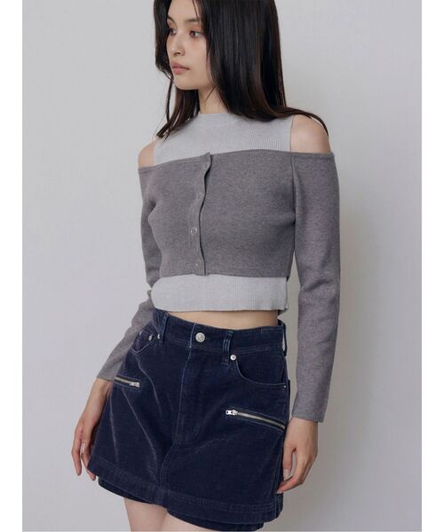 MURUA(ムルーア)の「オフショルカーデドッキングリブニット 冬服(ニット/セーター・レディース・ブラック/グレー/グリーン/ボルドー・FREE)」の1枚目の写真