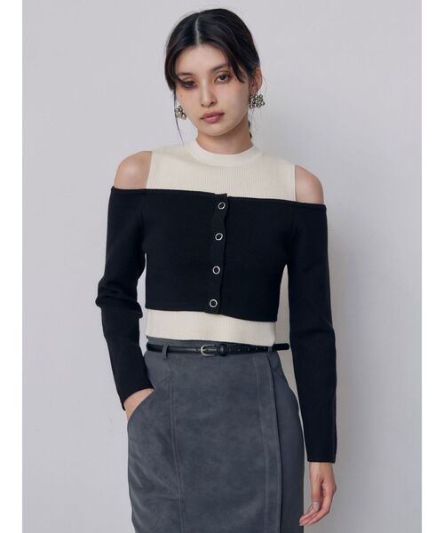 MURUA(ムルーア)の「オフショルカーデドッキングリブニット 冬服(ニット/セーター・レディース・ブラック/グレー/グリーン/ボルドー・FREE)」の6枚目の写真