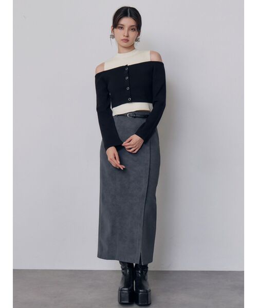 MURUA(ムルーア)の「オフショルカーデドッキングリブニット 冬服(ニット/セーター・レディース・ブラック/グレー/グリーン/ボルドー・FREE)」の10枚目の写真