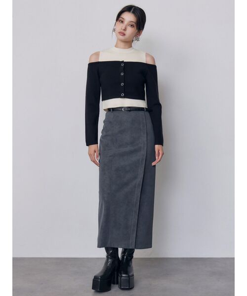 MURUA(ムルーア)の「オフショルカーデドッキングリブニット 冬服(ニット/セーター・レディース・ブラック/グレー/グリーン/ボルドー・FREE)」の11枚目の写真