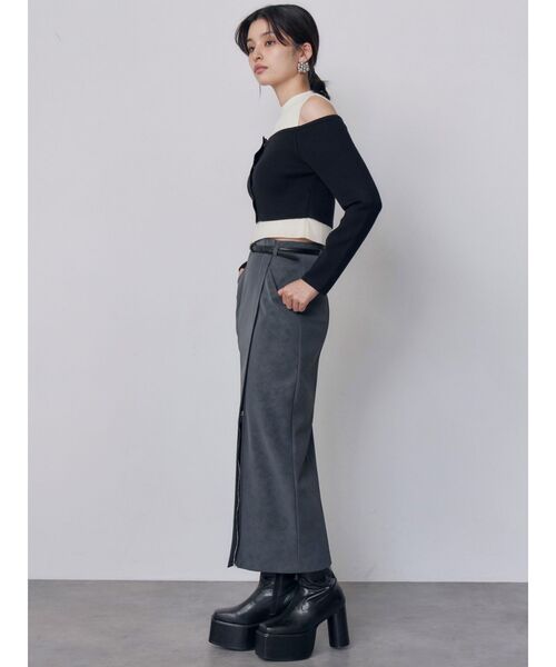 MURUA(ムルーア)の「オフショルカーデドッキングリブニット 冬服(ニット/セーター・レディース・ブラック/グレー/グリーン/ボルドー・FREE)」の13枚目の写真