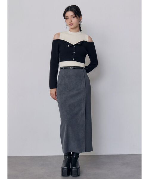MURUA(ムルーア)の「オフショルカーデドッキングリブニット 冬服(ニット/セーター・レディース・ブラック/グレー/グリーン/ボルドー・FREE)」の17枚目の写真