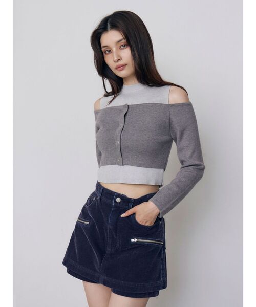 MURUA(ムルーア)の「オフショルカーデドッキングリブニット 冬服(ニット/セーター・レディース・ブラック/グレー/グリーン/ボルドー・FREE)」の18枚目の写真