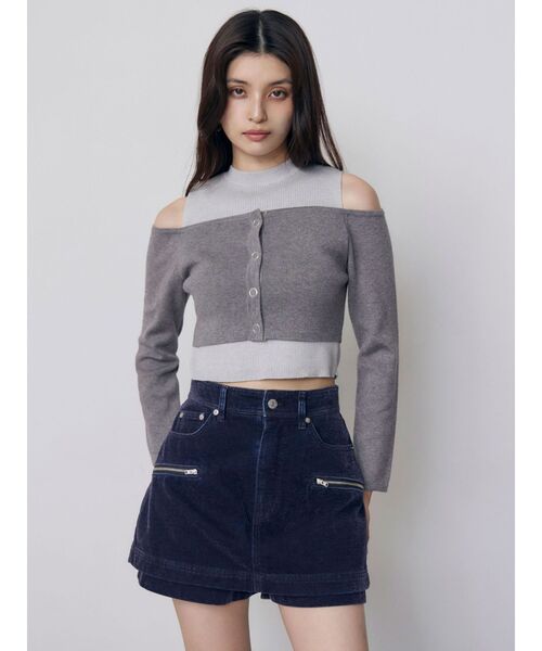 MURUA(ムルーア)の「オフショルカーデドッキングリブニット 冬服(ニット/セーター・レディース・ブラック/グレー/グリーン/ボルドー・FREE)」の19枚目の写真