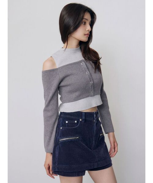 MURUA(ムルーア)の「オフショルカーデドッキングリブニット 冬服(ニット/セーター・レディース・ブラック/グレー/グリーン/ボルドー・FREE)」の20枚目の写真