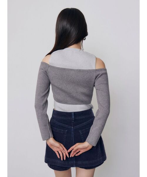 MURUA(ムルーア)の「オフショルカーデドッキングリブニット 冬服(ニット/セーター・レディース・ブラック/グレー/グリーン/ボルドー・FREE)」の22枚目の写真