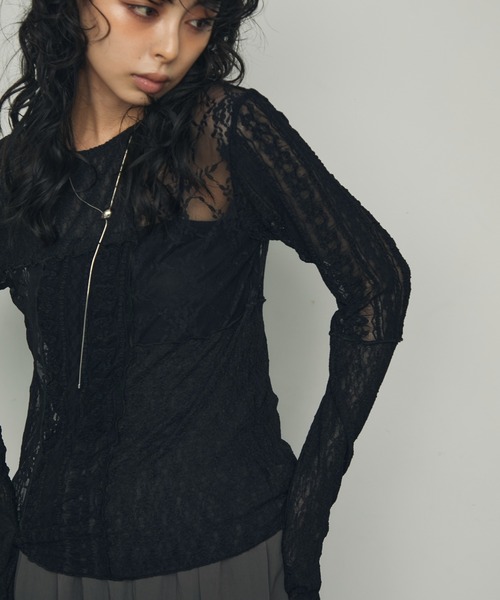 Trish(トリッシュ)の「レースパッチワークプルオーバー(Tシャツ/カットソー・レディース・アイボリー/ブラック・FREE)」の6枚目の写真