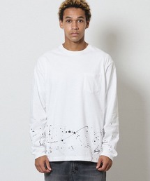 HAND PAINTED BASIC HEM PRINTED POCKET L/S T-SHIRT / ハンドペイント ベーシック ワンポイント ロゴプリント ポケット ロンT