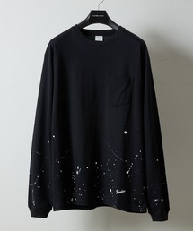 HAND PAINTED BASIC HEM PRINTED POCKET L/S T-SHIRT / ハンドペイント ベーシック ワンポイント ロゴプリント ポケット ロンT