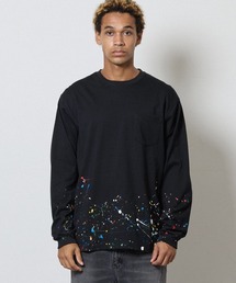HAND PAINTED BASIC HEM PRINTED POCKET L/S T-SHIRT / ハンドペイント ベーシック ワンポイント ロゴプリント ポケット ロンT