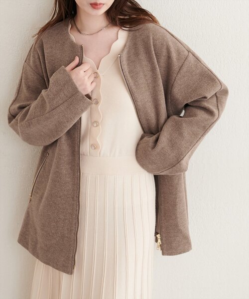 natural couture(ナチュラルクチュール)の「フロントZIPデザインミドルコート(ノーカラーコート・レディース・ブラック/チャコールグレー/ブラウン/オフホワイト/サックスブルー/グレイッシュベージュ/モカ/ミント・FREE)」の20枚目の写真