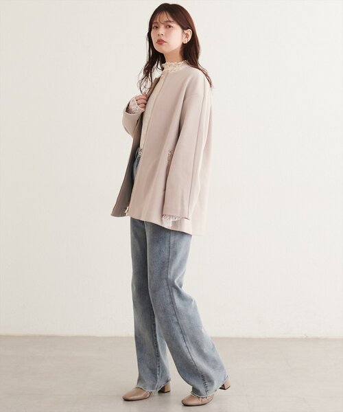 natural couture(ナチュラルクチュール)の「フロントZIPデザインミドルコート(ノーカラーコート・レディース・ブラック/チャコールグレー/ブラウン/オフホワイト/サックスブルー/グレイッシュベージュ/モカ/ミント・FREE)」の9枚目の写真