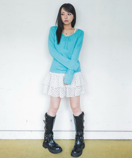 WEGO(ウィゴー)の「WEGO/【26年秋冬新作】キャミレイヤードレースアップロンT(Tシャツ/カットソー・レディース・パープル/ホワイト/グリーン系その他・FREE)」の14枚目の写真