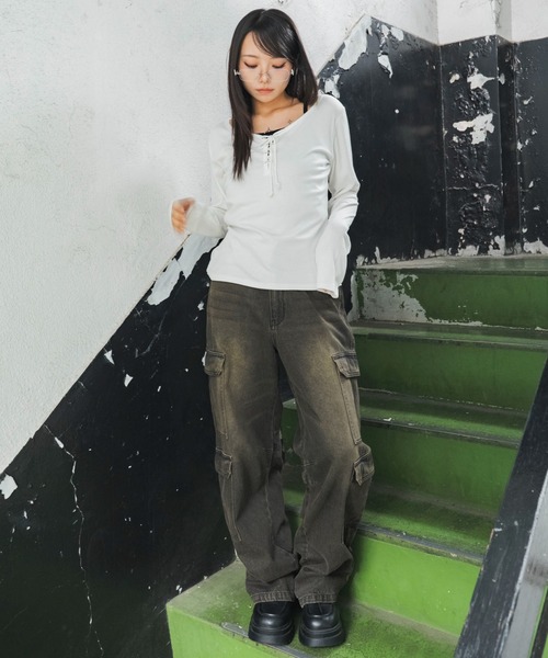 WEGO(ウィゴー)の「WEGO/【26年秋冬新作】キャミレイヤードレースアップロンT(Tシャツ/カットソー・レディース・パープル/ホワイト/グリーン系その他・FREE)」の16枚目の写真
