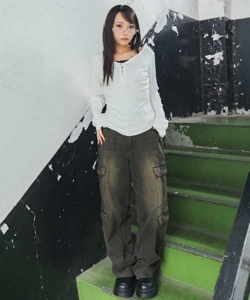 WEGO(ウィゴー)の「WEGO/【26年秋冬新作】キャミレイヤードレースアップロンT(Tシャツ/カットソー・レディース・パープル/ホワイト/グリーン系その他・FREE)」の10枚目の写真