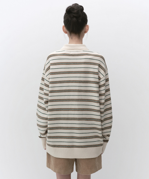 MUSINSA STANDARD WOMAN（ムシンサスタンダードウーマン）の「ウィメンズマルチストライプカラー付きチュニックニット[クリーム]（ニット/セーター・レディース・その他・MEDIUM/LARGE/SMALL）」の3枚目の写真