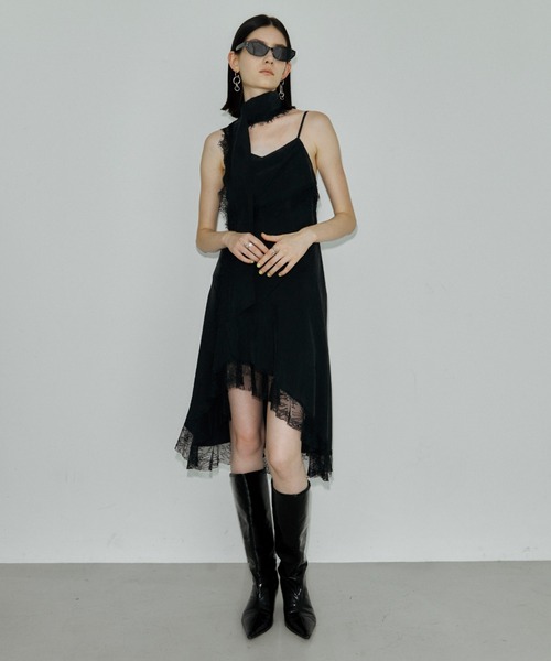 JOSE MOON(ジョゼムーン)の「LACE SCARF CAMI DRESS/レーススカーフキャミドレス(ワンピース・レディース・ブラック/ホワイト/カーキ・38/36)」の1枚目の写真