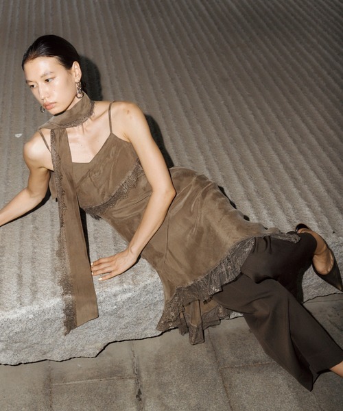 JOSE MOON(ジョゼムーン)の「LACE SCARF CAMI DRESS/レーススカーフキャミドレス(ワンピース・レディース・ブラック/ホワイト/カーキ・38/36)」の7枚目の写真