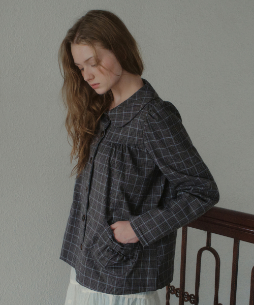 OURNOSTALGIA(アワー ノスタルジア)の「Colette Check Shirring Jacket_Charcoal(OB6OT05)(その他アウター・レディース・チャコール・FREE)」の2枚目の写真