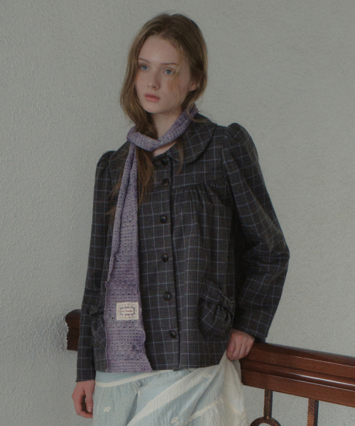 OURNOSTALGIA(アワー ノスタルジア)の「Colette Check Shirring Jacket_Charcoal(OB6OT05)(その他アウター・レディース・チャコール・FREE)」の3枚目の写真