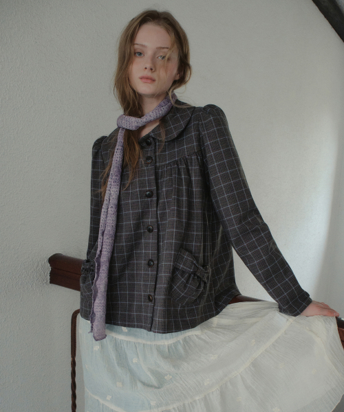 OURNOSTALGIA(アワー ノスタルジア)の「Colette Check Shirring Jacket_Charcoal(OB6OT05)(その他アウター・レディース・チャコール・FREE)」の4枚目の写真