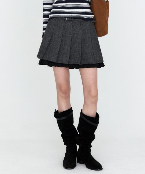 MONGDOL(モンドル)の「ベルト付きプリーツレイヤードミニスカート グレー MDSK039GRAY(スカート・レディース・その他・S/M)」の2枚目の写真