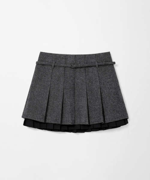 MONGDOL(モンドル)の「ベルト付きプリーツレイヤードミニスカート グレー MDSK039GRAY(スカート・レディース・その他・S/M)」の8枚目の写真
