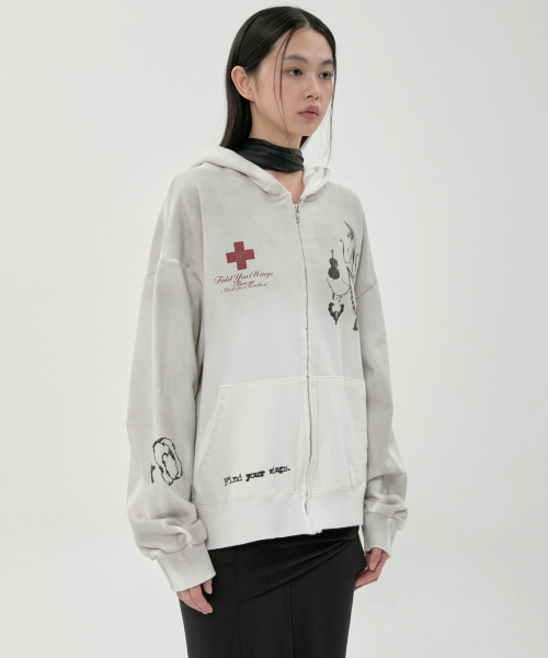 FLAREUP(フレアアップ)の「ダーティウォッシュドジップパーカー (FL-066_オフホワイト)(パーカー・レディース・ホワイト・OS)」の2枚目の写真