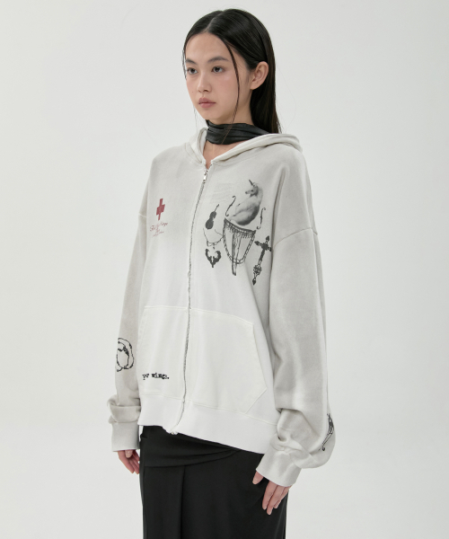 FLAREUP(フレアアップ)の「ダーティウォッシュドジップパーカー (FL-066_オフホワイト)(パーカー・レディース・ホワイト・OS)」の3枚目の写真