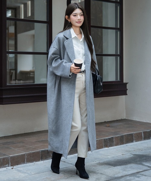 by LEGNA(バイレグナ)の「【選べる着丈】 ウールブレンドチェスターコート(チェスターコート・レディース・ネイビー/グレー/ブラウン/キャメル・ロング丈/ミディアム丈)」の10枚目の写真