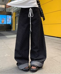 【RES】【Lilamusant(リラミュゾン)】ドロストワイドドットデニムパンツ ワイドパンツ バギーパンツ 韓国ストリート Y2K