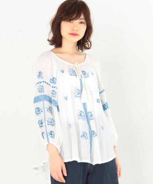 Another Edition（アナザーエディション）の「レーヨン刺繍ブラウス/AEBC Ry EMBR BL◆（シャツ/ブラウス・レディース・オフホワイト/マスタード・FREE）」の3枚目の写真