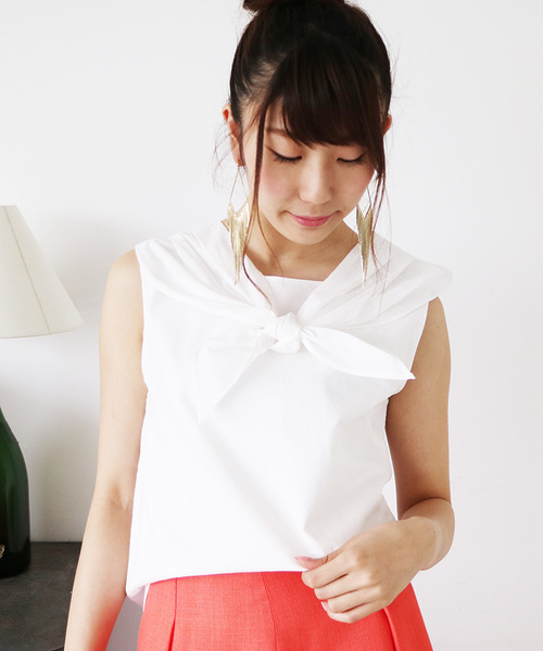 N.（N. Natural Beauty Basic）（エヌエヌナチュラルビューティーベーシック）の「コットンボイルスカーフ風ブラウス（シャツ/ブラウス・レディース・ネイビー/ホワイト/レッド・MEDIUM）」の2枚目の写真