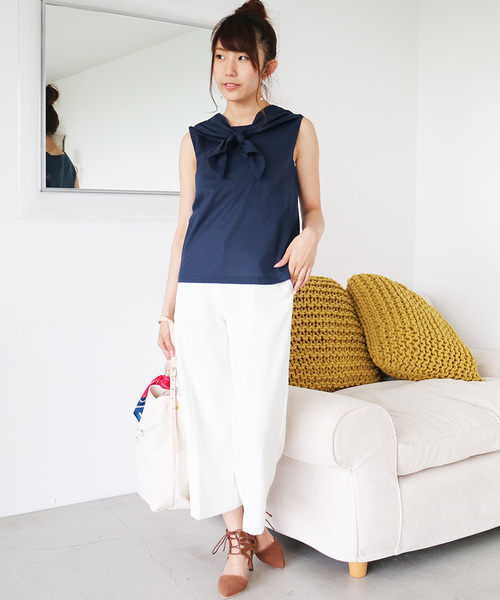 N.（N. Natural Beauty Basic）（エヌエヌナチュラルビューティーベーシック）の「コットンボイルスカーフ風ブラウス（シャツ/ブラウス・レディース・ネイビー/ホワイト/レッド・MEDIUM）」の19枚目の写真