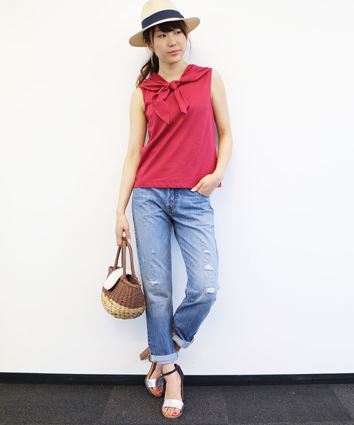 N.（N. Natural Beauty Basic）（エヌエヌナチュラルビューティーベーシック）の「コットンボイルスカーフ風ブラウス（シャツ/ブラウス・レディース・ネイビー/ホワイト/レッド・MEDIUM）」の14枚目の写真