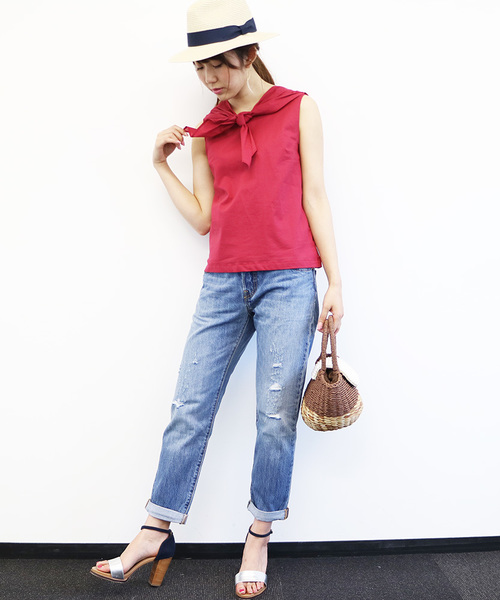 N.（N. Natural Beauty Basic）（エヌエヌナチュラルビューティーベーシック）の「コットンボイルスカーフ風ブラウス（シャツ/ブラウス・レディース・ネイビー/ホワイト/レッド・MEDIUM）」の15枚目の写真