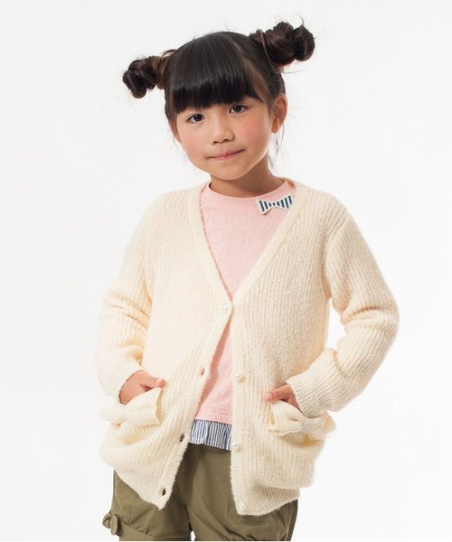 apres les cours（アプレレクール）の「ニットロングカーデ（カーディガン/ボレロ・キッズ・アイボリー/グレー・110/130/80/140/100/120/90）」の2枚目の写真