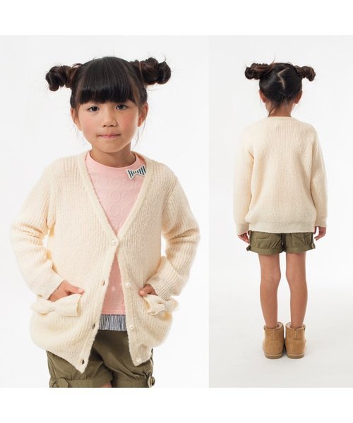 apres les cours（アプレレクール）の「ニットロングカーデ（カーディガン/ボレロ・キッズ・アイボリー/グレー・110/130/80/140/100/120/90）」の3枚目の写真