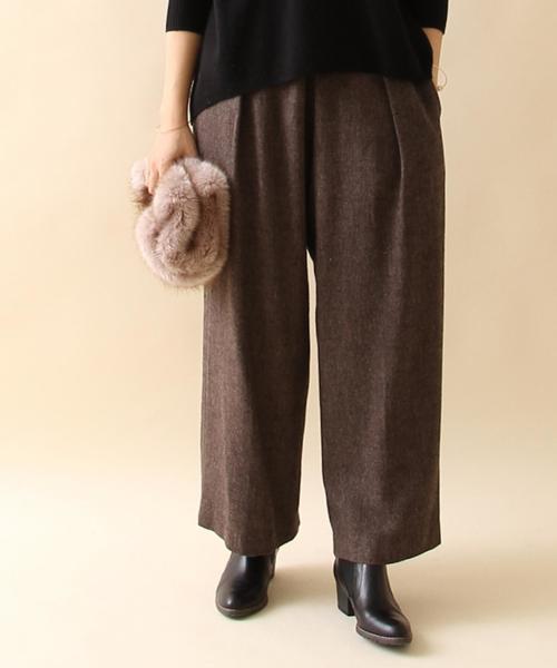 coen(コーエン)の「ウォッシャブルウールヘリンボンワイドパンツ(その他パンツ・レディース・ダークグレー/ダークブラウン・LARGE/MEDIUM)」の2枚目の写真