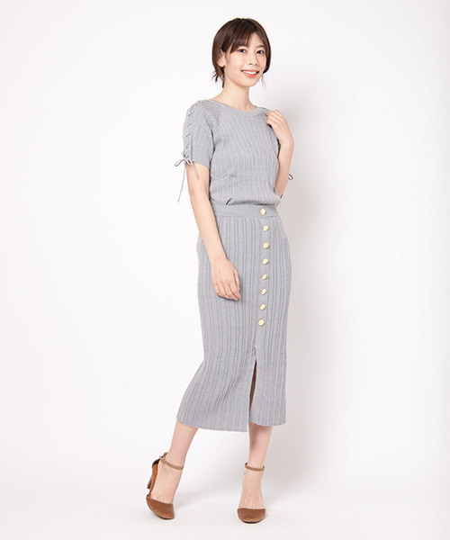 LAYMEE(レイミー)の「Cein set up(ニット/セーター・レディース・ネイビー/ホワイト/ピンク/杢グレー・FREE)」の2枚目の写真