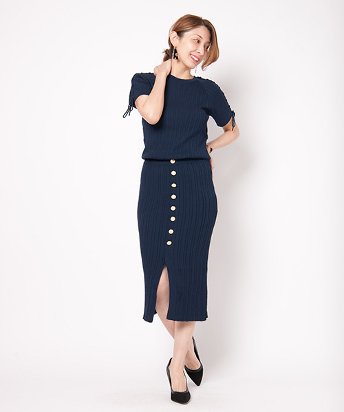 LAYMEE(レイミー)の「Cein set up(ニット/セーター・レディース・ネイビー/ホワイト/ピンク/杢グレー・FREE)」の3枚目の写真
