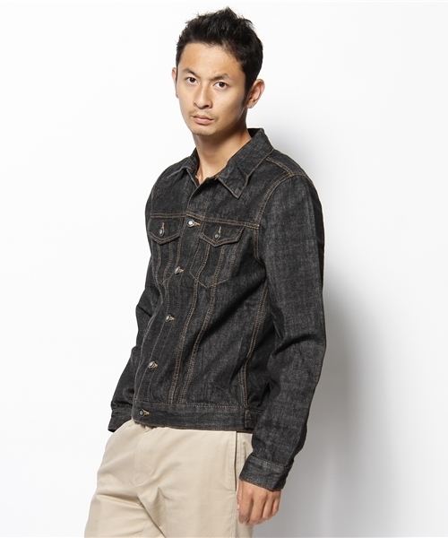 WEGO（ウィゴー）の「ベーシックデニムGジャン（デニムジャケット・メンズ・ブラック/インディゴブルー/ライトインディゴブルー/ノンウォッシュ・MEDIUM/LARGE/X-LARGE）」の5枚目の写真