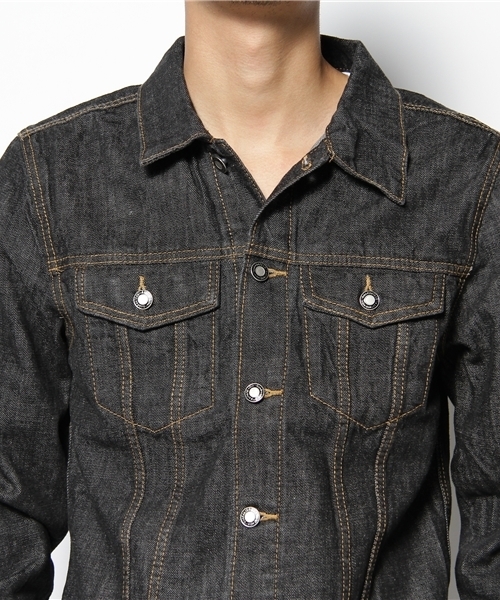 WEGO（ウィゴー）の「ベーシックデニムGジャン（デニムジャケット・メンズ・ブラック/インディゴブルー/ライトインディゴブルー/ノンウォッシュ・MEDIUM/LARGE/X-LARGE）」の8枚目の写真