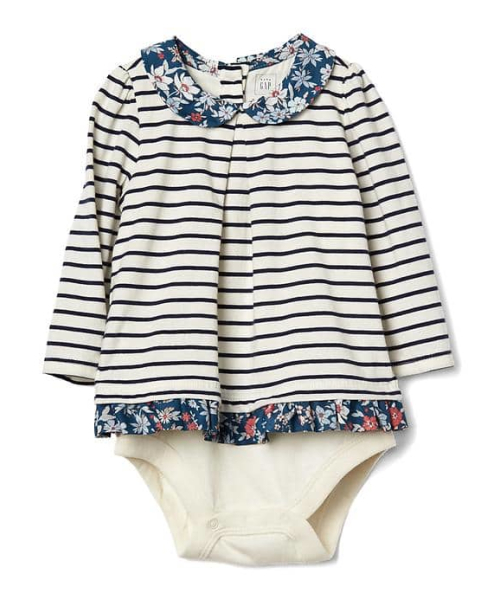 GAP(ギャップ)の「Gap 襟付き花柄ストライプ ボディダブル(ロンパース・キッズ・ホワイト系その他・50cm/90cm/70cm/60cm/80cm)」の1枚目の写真
