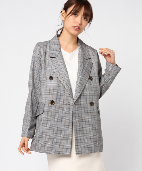 MERLOT（メルロー）の「グレンチェック柄ダブルブレストジャケット650-9527（テーラードジャケット・レディース・ホワイト/ブラウン・FREE）」の11枚目の写真