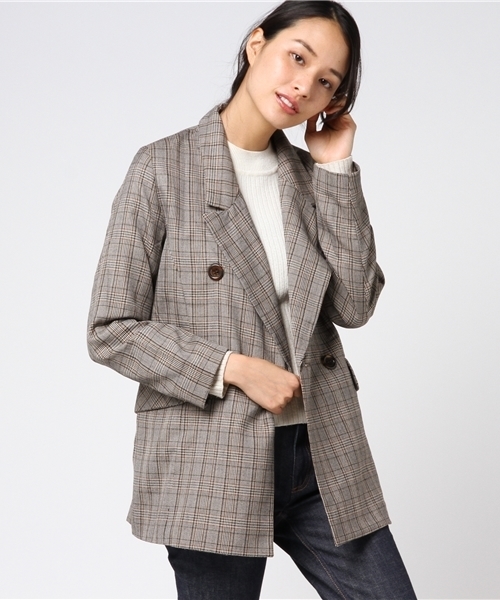 MERLOT（メルロー）の「グレンチェック柄ダブルブレストジャケット650-9527（テーラードジャケット・レディース・ホワイト/ブラウン・FREE）」の12枚目の写真