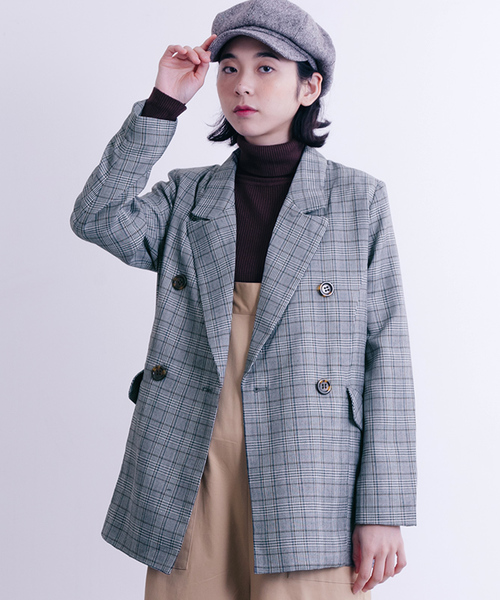 MERLOT（メルロー）の「グレンチェック柄ダブルブレストジャケット650-9527（テーラードジャケット・レディース・ホワイト/ブラウン・FREE）」の17枚目の写真