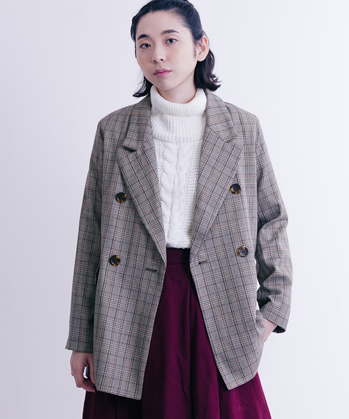 MERLOT（メルロー）の「グレンチェック柄ダブルブレストジャケット650-9527（テーラードジャケット・レディース・ホワイト/ブラウン・FREE）」の18枚目の写真