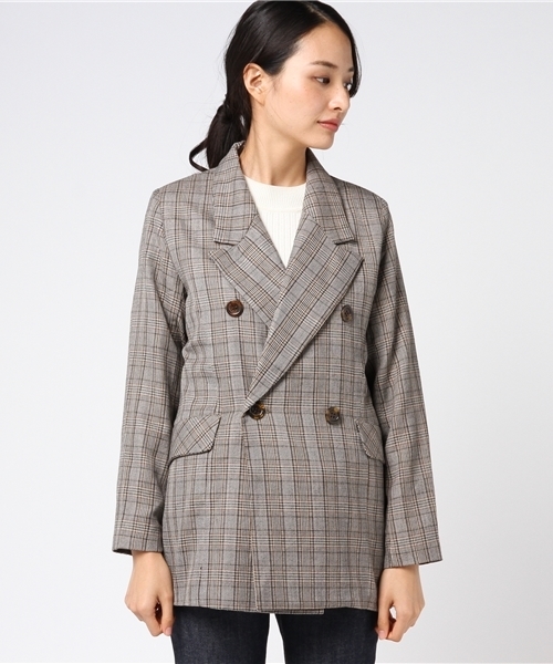 MERLOT（メルロー）の「グレンチェック柄ダブルブレストジャケット650-9527（テーラードジャケット・レディース・ホワイト/ブラウン・FREE）」の10枚目の写真