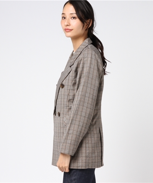 MERLOT（メルロー）の「グレンチェック柄ダブルブレストジャケット650-9527（テーラードジャケット・レディース・ホワイト/ブラウン・FREE）」の3枚目の写真